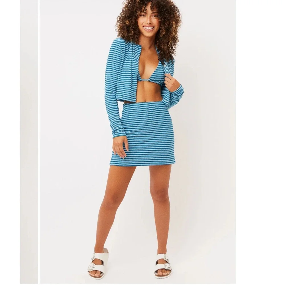 Frankie's Bikinis Windward Striped Terry Skirt Positano Stripe Blue Swim Cover S
